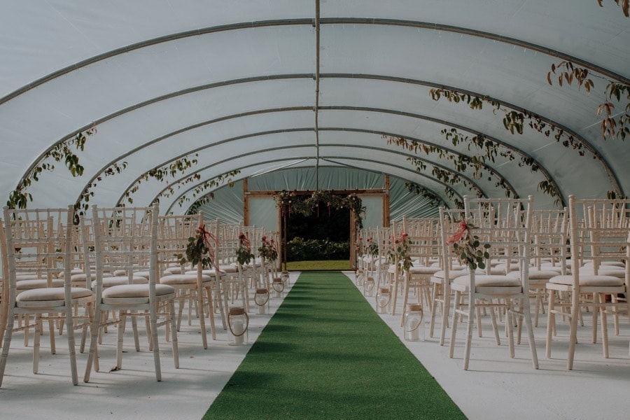 colstoun house wedding ceremony location inside the polytunnel in the garden of this stately home in scotland that is a unique wedding venue near edinburgh